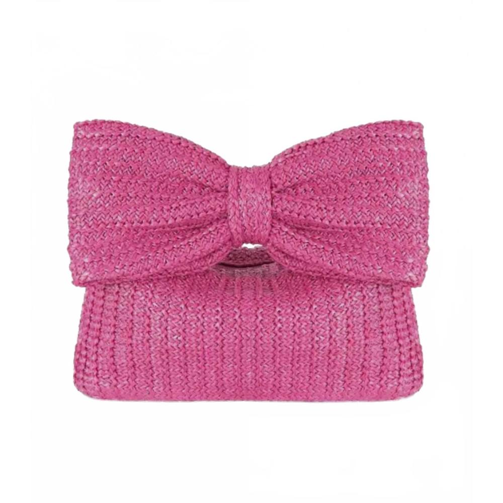 NEW LITTLE TRENDY women's bow straw handbag in pink